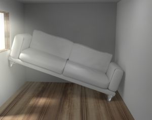 Platzprobleme im zu kleinen Wohnzimmer 3d render