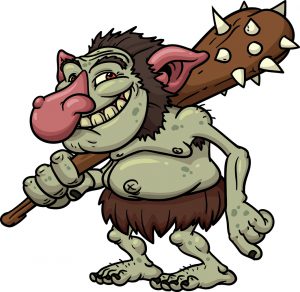Illustration of a cartoon troll holding a mallet